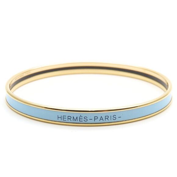 Hermes Bracelet Uni Bangle Metal Enamel Blue Gold Plated GP Accessories Ladies - Picture 2 of 9